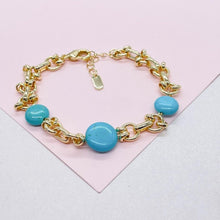 Load image into Gallery viewer, 18k Gold Filled Specialty Link Bracelet with Turquoise Disks
