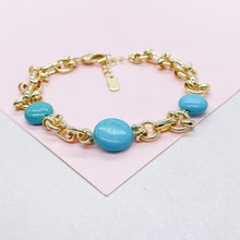 Load image into Gallery viewer, 18k Gold Filled Specialty Link Bracelet with Turquoise Disks
