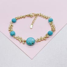 Load image into Gallery viewer, 18k Gold Filled Fishtail Link Bracelet with Turquoise Beads
