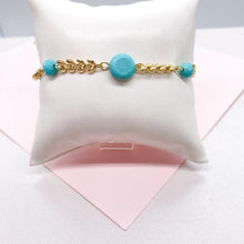 Load image into Gallery viewer, 18k Gold Filled Fishtail Link Bracelet with Turquoise Beads
