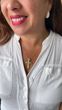Load image into Gallery viewer, 18k Gold Filled CZ Crucifix Pendant with Engraved with Cubic Zirconia and Topped with CZ Heart
