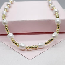 Load image into Gallery viewer, 18k Gold Filled Gold Bead and Synthetic Saltwater Pearl Choker
