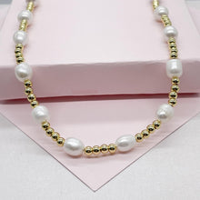 Load image into Gallery viewer, 18k Gold Filled Gold Bead and Synthetic Saltwater Pearl Choker
