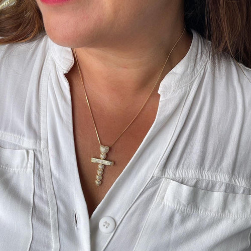18k Gold Filled Crucifix Cross With Pave CZ Hearts