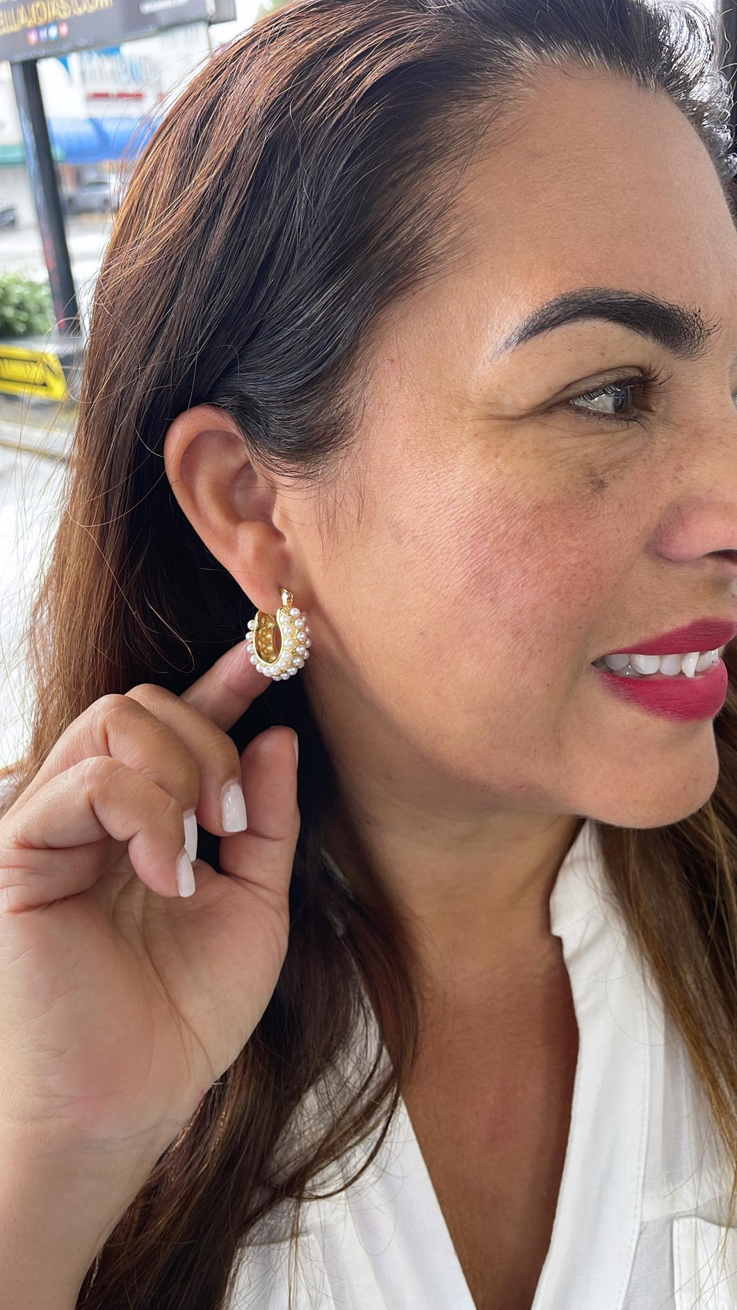 18k Gold Filled Pearl Beaded Thick & Small Hoop Earrings