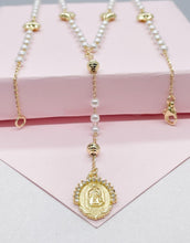 Load image into Gallery viewer, 18k Gold Filled Rosary: Simulated Pearl Beads, Lady of Grace Medal
