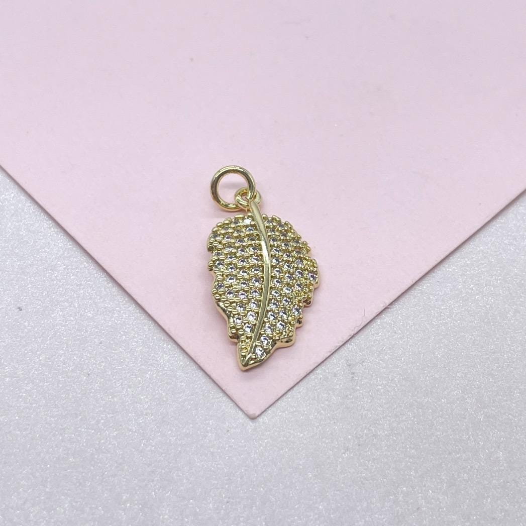 18k Gold Filled Palm Leaf with White Pave CZ, leaf pendant summer jewelry,