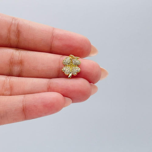 18k Gold Filled Puffy Clover Pendant with CZ Pave Stones