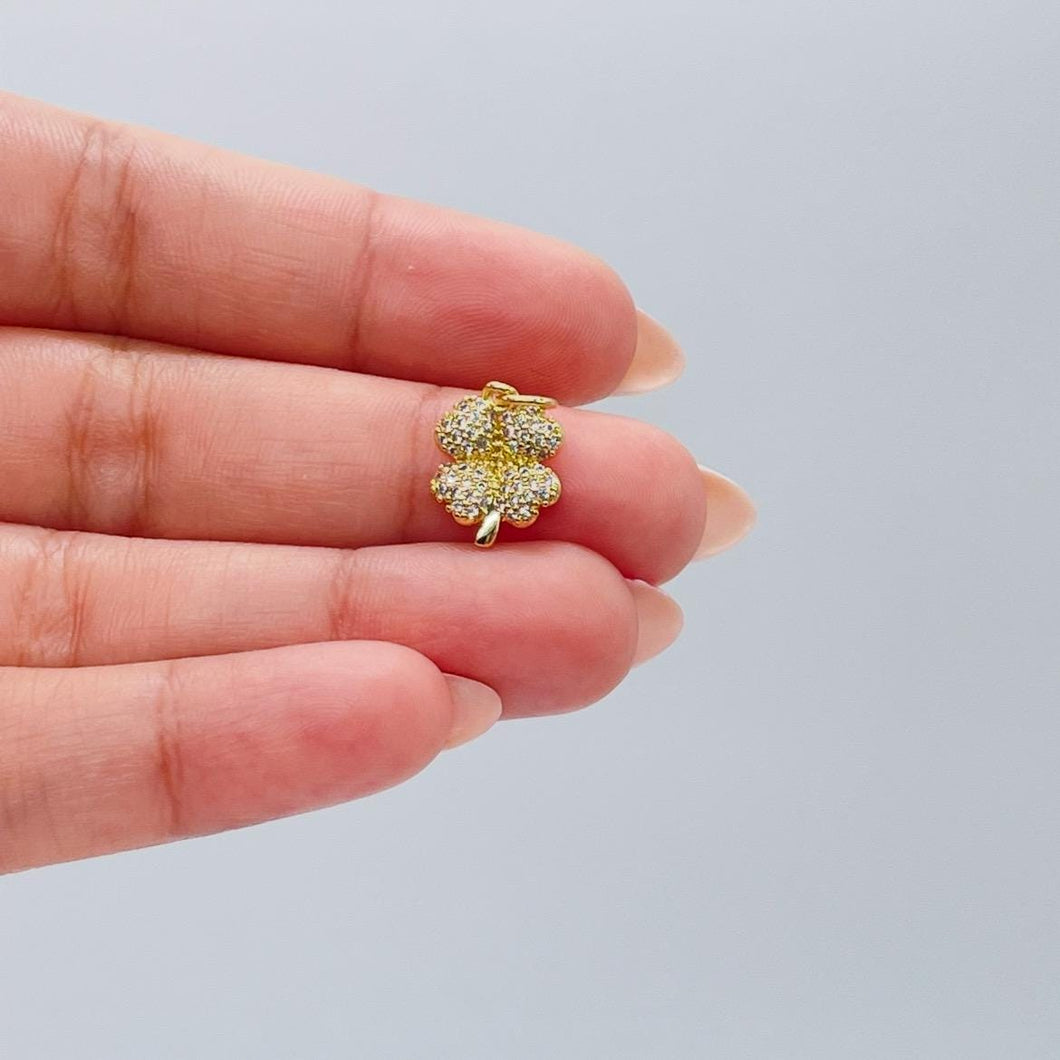 18k Gold Filled Puffy Clover Pendant with CZ Pave Stones