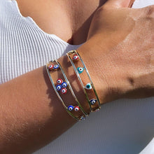 Load image into Gallery viewer, 18k Gold Filled Evil Eye Cuff Bracelet: Flower, Heart, Round
