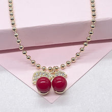 Load image into Gallery viewer, 18k Gold Filled Classic Red Cherry Necklace with Beaded Chain Link
