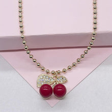 Load image into Gallery viewer, 18k Gold Filled Classic Red Cherry Necklace with Beaded Chain Link
