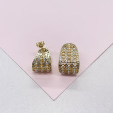 Load image into Gallery viewer, 18k Gold Filled Chunky Long C-Hoops with Baby Cz &amp; Pearls Engraved
