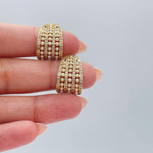 Load image into Gallery viewer, 18k Gold Filled Chunky Long C-Hoops with Baby Cz &amp; Pearls Engraved

