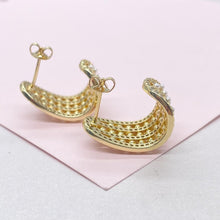 Load image into Gallery viewer, 18k Gold Filled Chunky Long C-Hoops with Baby Cz &amp; Pearls Engraved
