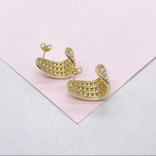 Load image into Gallery viewer, 18k Gold Filled Chunky Long C-Hoops with Baby Cz &amp; Pearls Engraved
