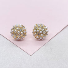 Load image into Gallery viewer, 18k Gold Filled Small Pearl Beaded Cz Stud Earrings 10mm
