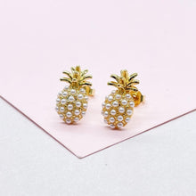 Load image into Gallery viewer, 18k Gold Filled Beaded Pineapple Stud Earrings
