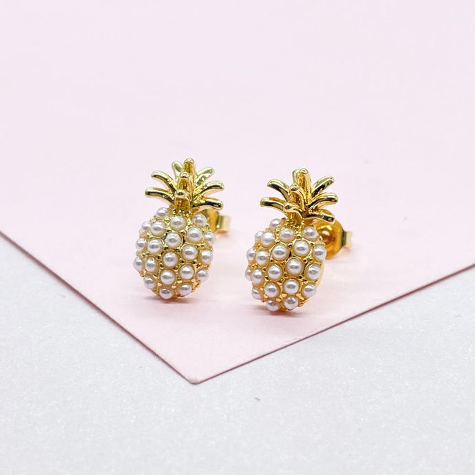 18k Gold Filled Beaded Pineapple Stud Earrings