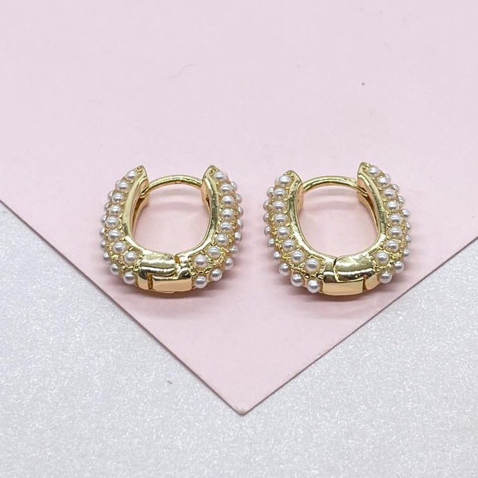 18k Gold Filled Pearl Beaded Oval Hoop Earrings