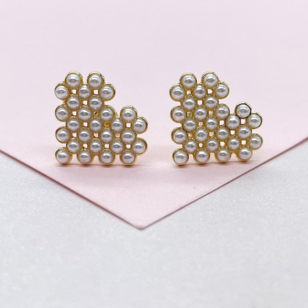18k Gold Filled Bead Heart Shaped Stud Earrings