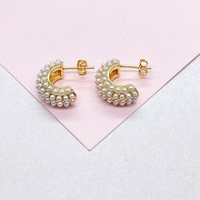 Load image into Gallery viewer, 18k Gold Filled Chunky Puffy C-Hoops with Baby Pearls Engraved

