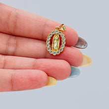 Load image into Gallery viewer, 18k Gold Filled Engraved Virgin of Mary Charm Crowned with Round CZ Stones
