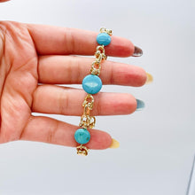 Load image into Gallery viewer, 18k Gold Filled Specialty Link Bracelet with Turquoise Disks
