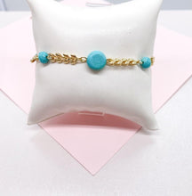 Load image into Gallery viewer, 18k Gold Filled Fishtail Link Bracelet with Turquoise Beads
