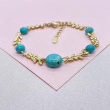 Load image into Gallery viewer, 18k Gold Filled Fishtail Link Bracelet with Turquoise Beads
