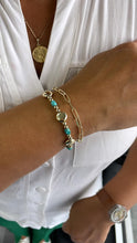 Load image into Gallery viewer, 18k Gold Filled Double Bracelet with Paper Clip Link and Beaded Turquoise Stones
