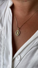 Load image into Gallery viewer, 18k Gold Filled Engraved Virgin of Mary Charm Crowned with Round CZ Stones
