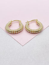 Load image into Gallery viewer, 18k Gold Filled Pearl Hoop Earrings, Beaded Open Hoops
