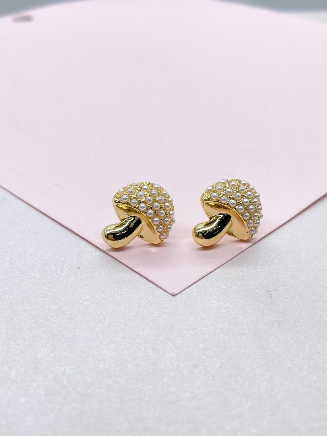 18k Gold Filled Beaded Mushroom Stud Earrings