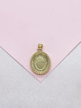 Load image into Gallery viewer, 18k Gold Filled Engraved Virgin of Mary Medallion with Baguette and Round CZ
