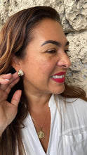 Load image into Gallery viewer, 18k Gold Filled Chunky Puffy C-Hoops with Baby Pearls Engraved
