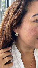 Load image into Gallery viewer, 18k Gold Filled Chunky Puffy C-Hoops with Baby Pearls Engraved
