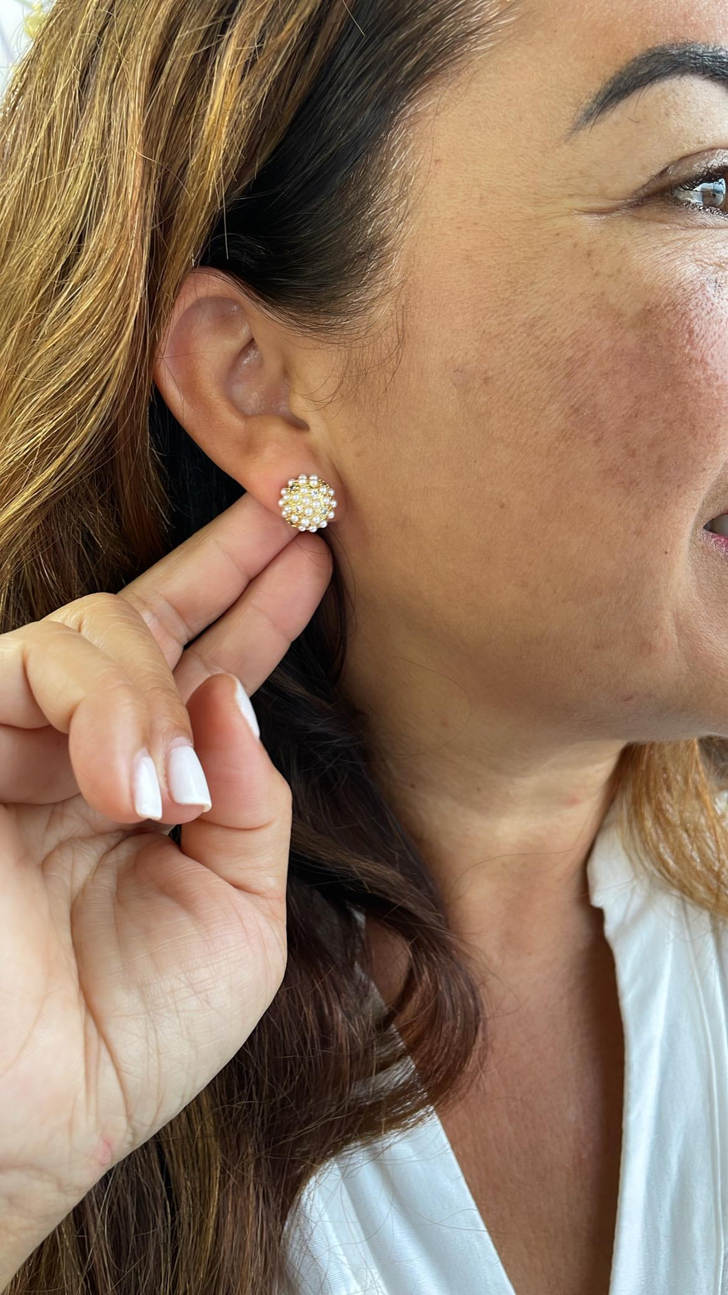 18k Gold Filled Small Pearl Beaded Cz Stud Earrings 10mm