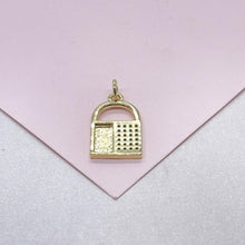 Load image into Gallery viewer, 18k Gold Filled Lock Charm with Half Cubic Zirconia and Smooth Gold Surface
