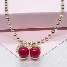 Load image into Gallery viewer, 18k Gold Filled Classic Red Cherry Necklace with Beaded Chain Link
