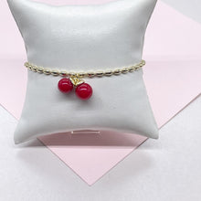 Load image into Gallery viewer, 18k Gold Filled Classic Red Cherry Bracelet with Rice Bead Link
