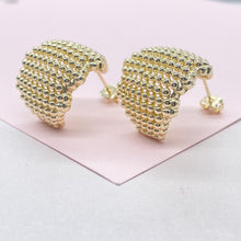 Load image into Gallery viewer, 18k Gold Filled Chunky Puffy C-Hoops with Baby Gold Beads Engraved
