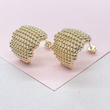 Load image into Gallery viewer, 18k Gold Filled Chunky Puffy C-Hoops with Baby Gold Beads Engraved
