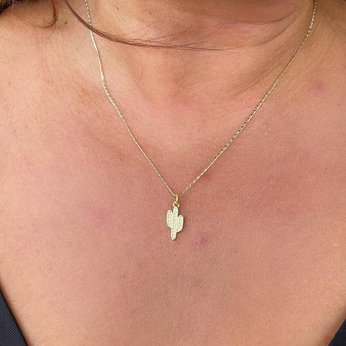 18k Gold Filled Cactus plant with White Pave CZ, cactus pendant summer jewelry,