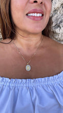 Load image into Gallery viewer, 18k Gold Filled Engraved Virgin of Mary Medallion with Baguette and Round CZ
