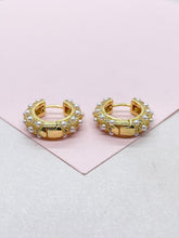 Load image into Gallery viewer, 18k Gold Filled Chunky Huggie with Pearl and CZ Stones
