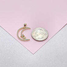 Load image into Gallery viewer, 18k Gold Filled Large CZ Pave Moon &amp; Star Necklace Charm
