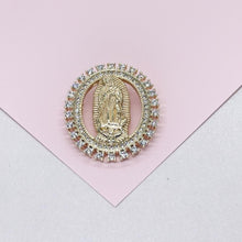 Load image into Gallery viewer, 18k Gold Filled Cut Out Virgin Mary Pendant Crowned with CZ Pave
