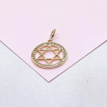 Load image into Gallery viewer, 18k Gold Filled Large Star of David Outline Pendant Crowned with CZ Stones
