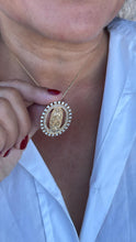 Load image into Gallery viewer, 18k Gold Filled Cut Out Virgin Mary Pendant Crowned with CZ Pave
